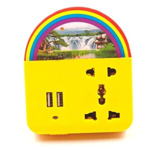 4-in-1 Automatic Sensor Night Lamp – Dual USB Charging Ports, Mobile Stand & Universal Socket (Yellow)