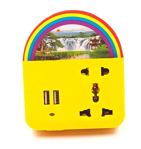 4-in-1 Automatic Sensor Night Lamp – Dual USB Charging Ports, Mobile Stand & Universal Socket (Yellow)