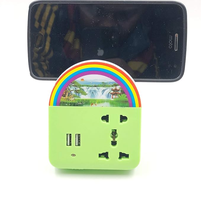 4-in-1 Automatic Sensor Night Lamp – Dual USB Charging Ports, Mobile Stand & Universal Socket (Green)