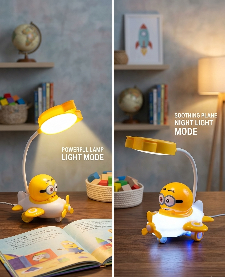 Kids Helicopter Lamp – Multi-Color Shade, 2-Way Lighting, Decorative Table Light, Yellow
