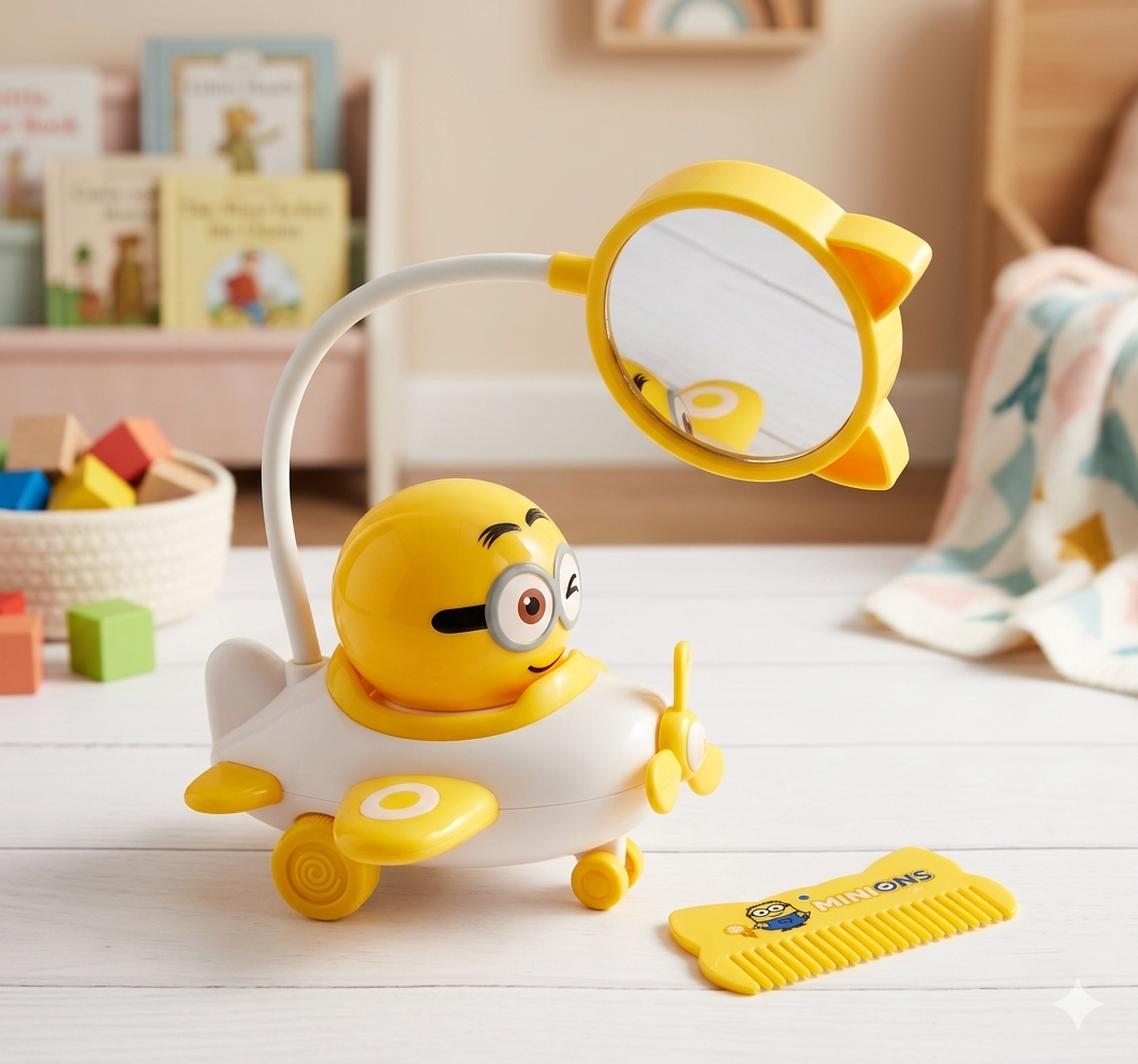 Kids Helicopter Lamp – Multi-Color Shade, 2-Way Lighting, Decorative Table Light, Yellow